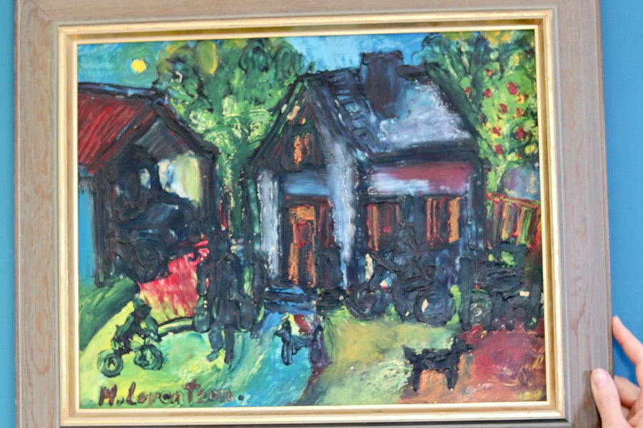 Mid-Century Oil on Panel " Home" by Monica Lorentzen- Framed Noah Ancienne