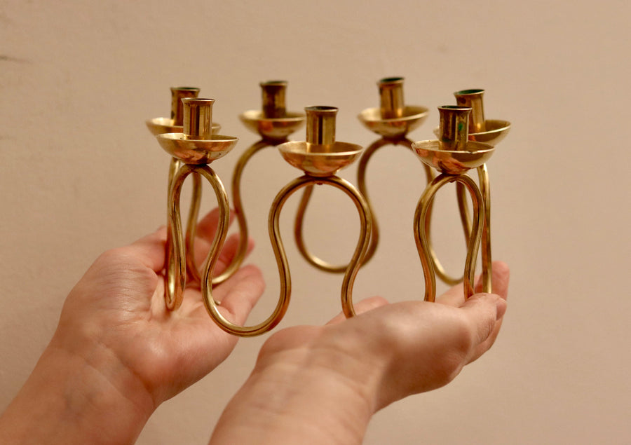 Mid-Century Swedish Brass Candelabra Designed by Lars Holmstrom for Arvika Noah Ancienne