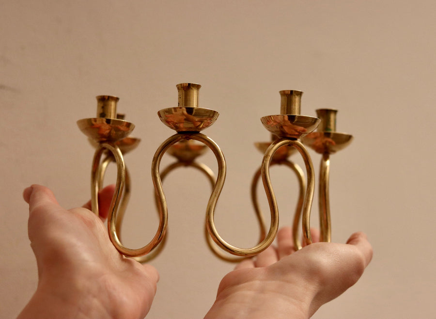 Mid-Century Swedish Brass Candelabra Designed by Lars Holmstrom for Arvika Noah Ancienne