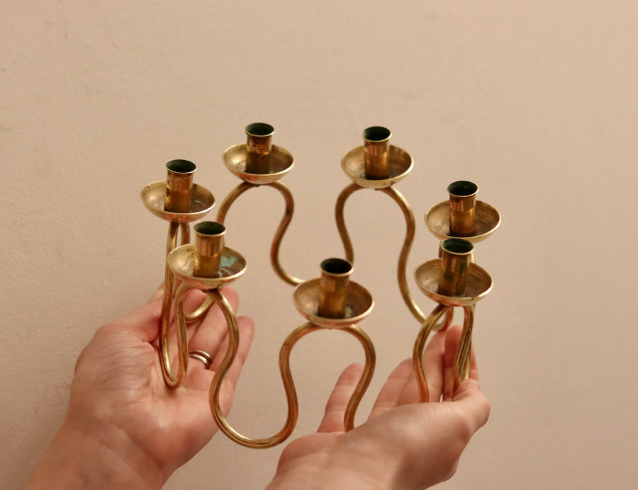 Mid-Century Swedish Brass Candelabra Designed by Lars Holmstrom for Arvika Noah Ancienne