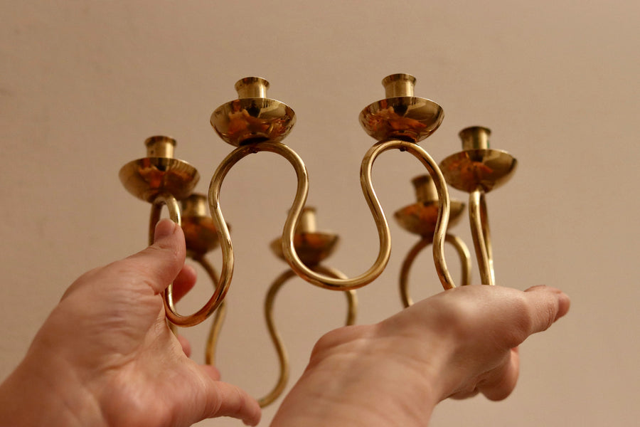 Mid-Century Swedish Brass Candelabra Designed by Lars Holmstrom for Arvika Noah Ancienne