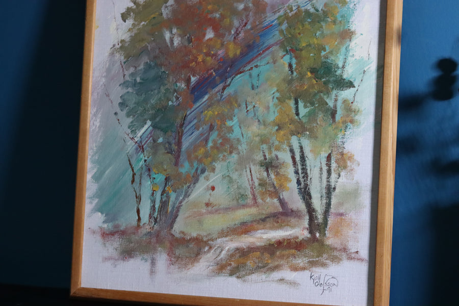 Modernist Swedish Oil on Canvas " Trees" by Koil Olsson -Vintage & Framed Noah Ancienne