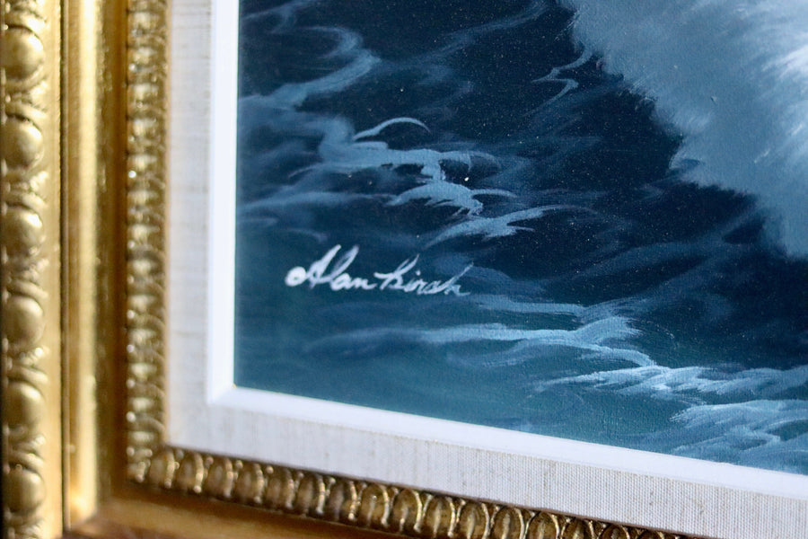 Original Large Swedish Modernist Oil on Canvas " waves" by Alan Kirsch - Vintage & Framed Noah Ancienne