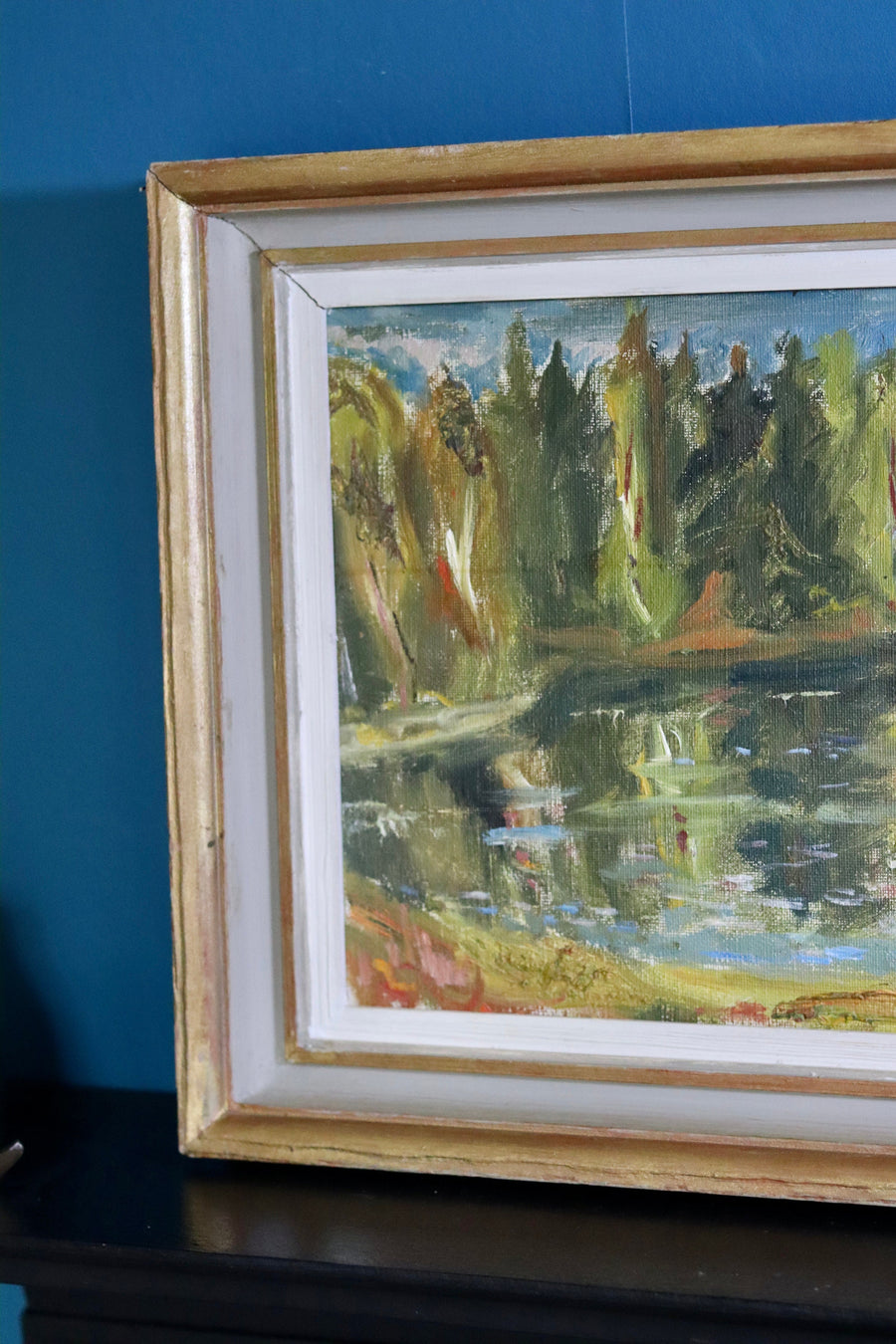 Original Swedish Mid-Century Oil on Canvas" Lake in Early Autumn" by Dal - Framed Noah Ancienne