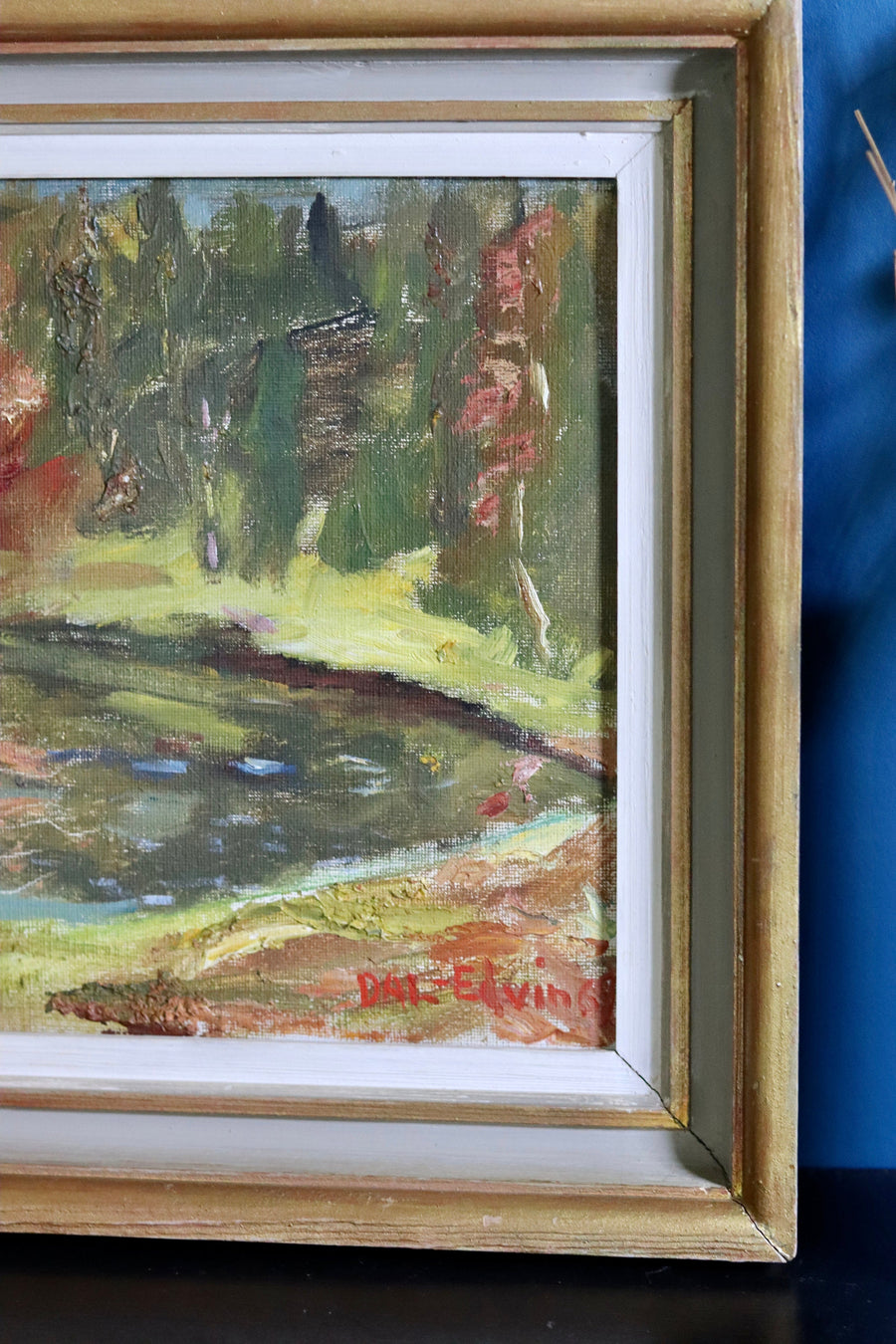 Original Swedish Mid-Century Oil on Canvas" Lake in Early Autumn" by Dal - Framed Noah Ancienne