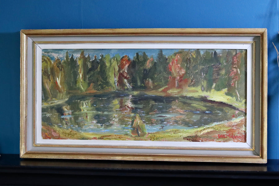 Original Swedish Mid-Century Oil on Canvas" Lake in Early Autumn" by Dal - Framed Noah Ancienne