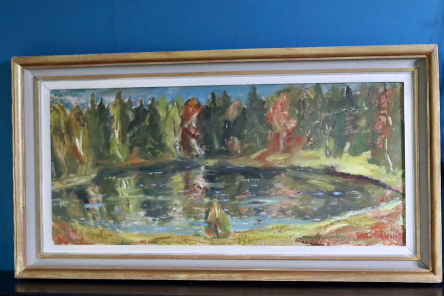 Original Swedish Mid-Century Oil on Canvas" Lake in Early Autumn" by Dal - Framed Noah Ancienne