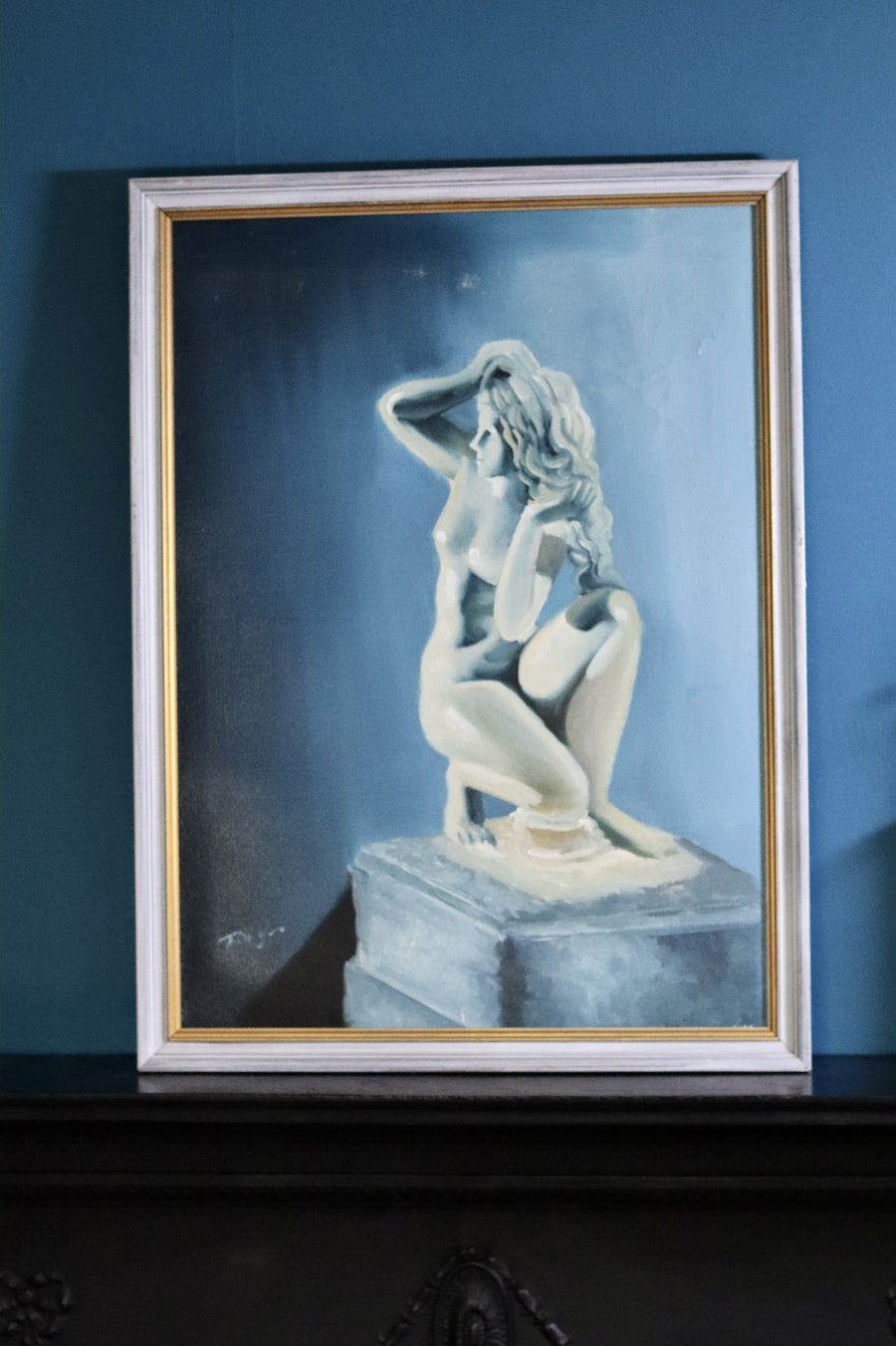 Original Swedish Mid-Century Oil on Canvas " Nude Woman" by Tony - Vintage & Framed Noah Ancienne