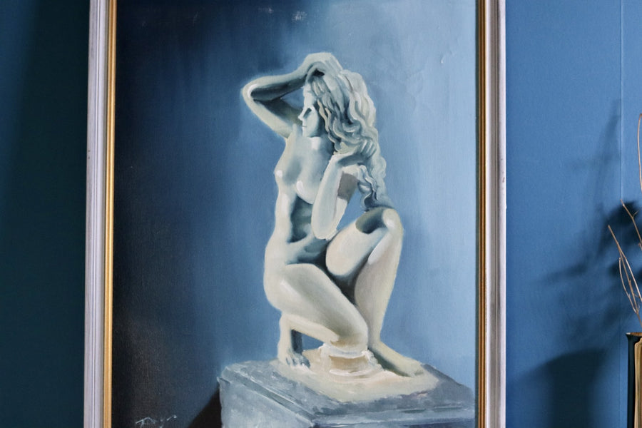 Original Swedish Mid-Century Oil on Canvas " Nude Woman" by Tony - Vintage & Framed Noah Ancienne