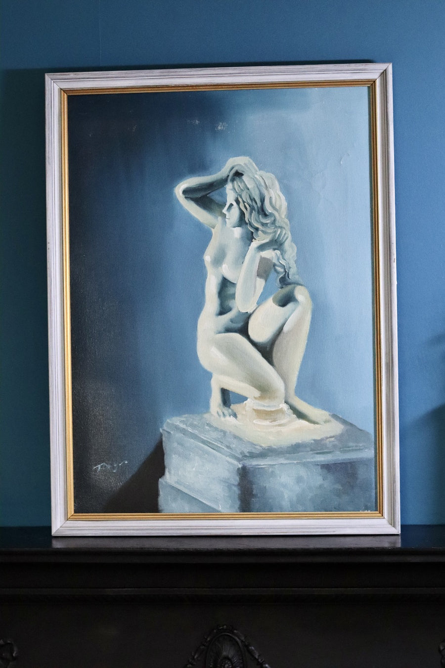 Original Swedish Mid-Century Oil on Canvas " Nude Woman" by Tony - Vintage & Framed Noah Ancienne