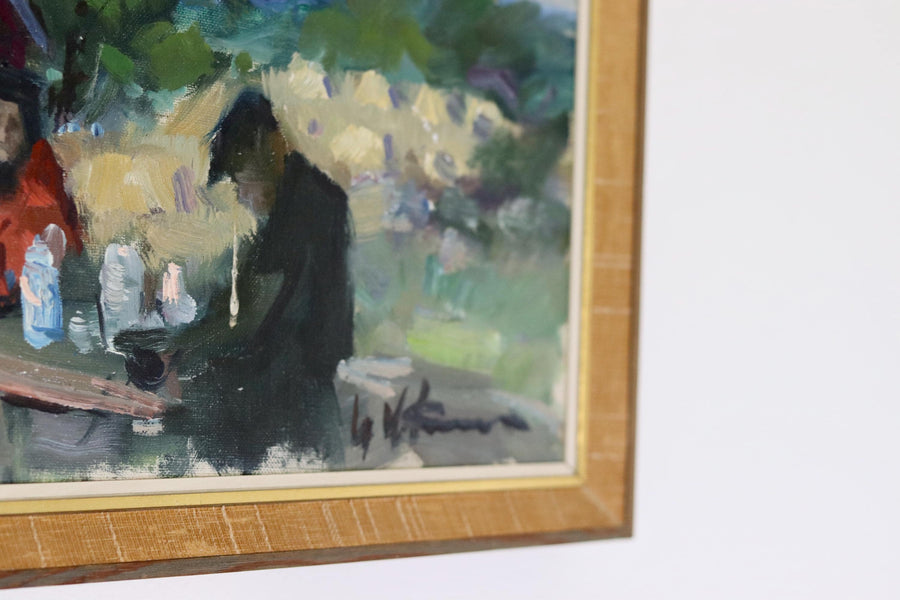 Original Swedish Mid-Century Oil on Canvas "Summer Lunch" by Uno Hubert Karlsson - Vintage & Framed Noah Ancienne
