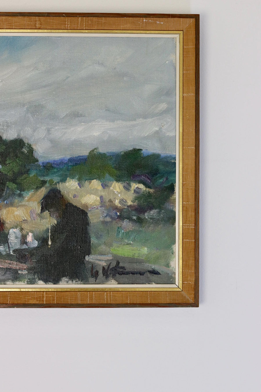 Original Swedish Mid-Century Oil on Canvas "Summer Lunch" by Uno Hubert Karlsson - Vintage & Framed Noah Ancienne