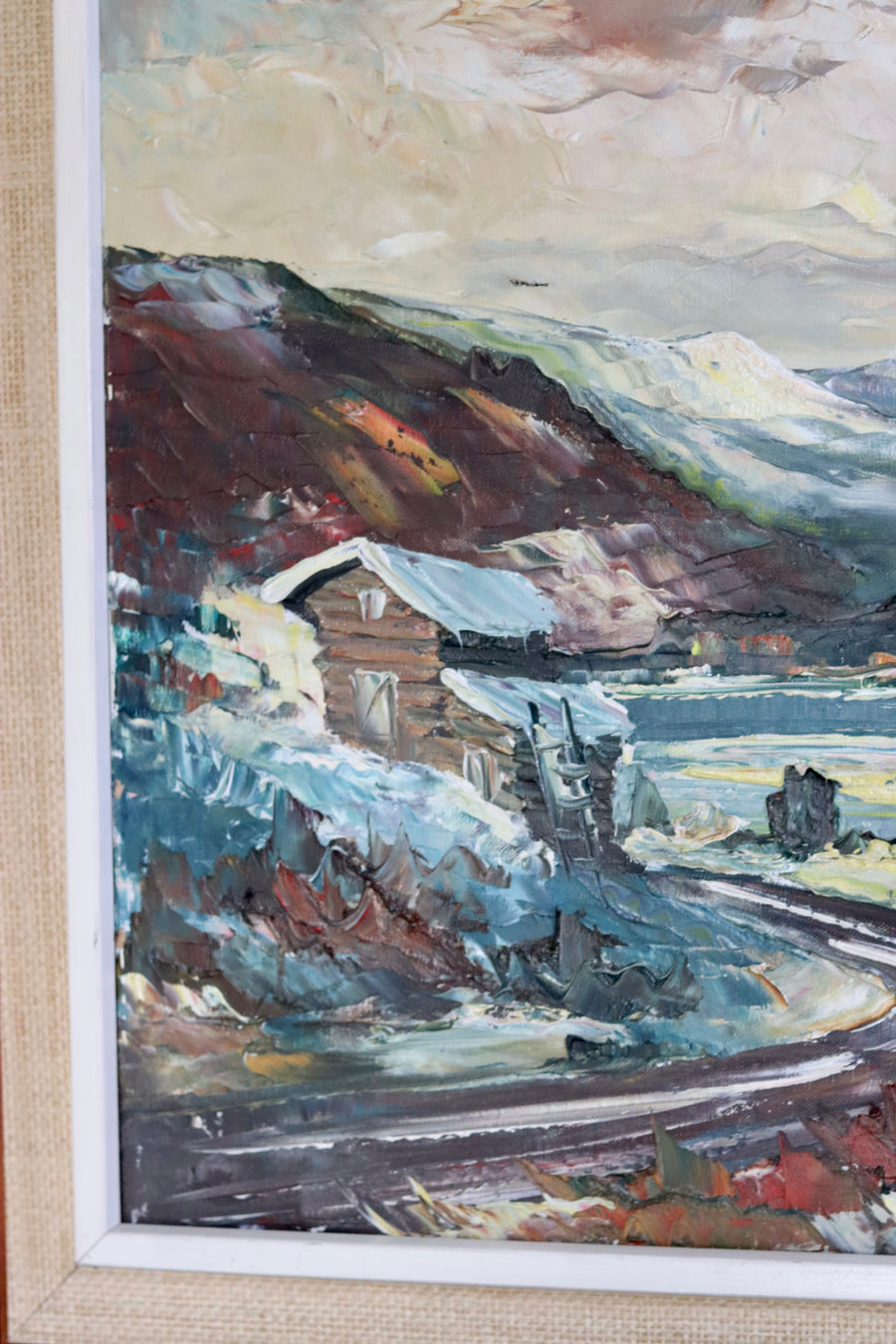 Original Swedish Modernist Oil on Canvas " House In The Hills"- Framed Noah Ancienne