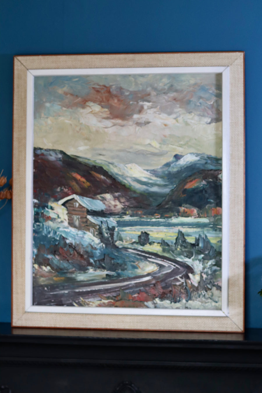 Original Swedish Modernist Oil on Canvas " House In The Hills"- Framed Noah Ancienne