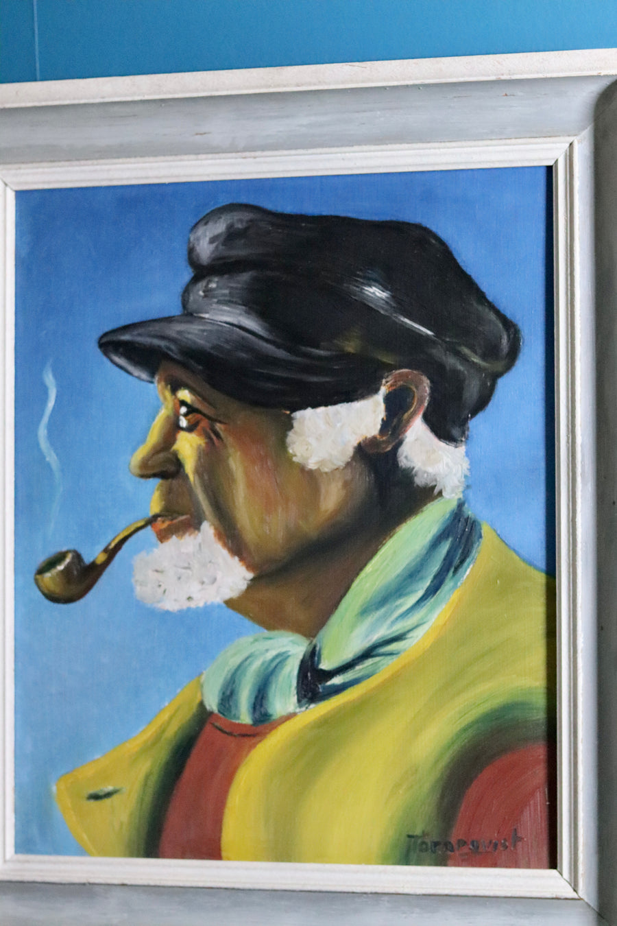 Original Swedish Modernist Oil on Panel " Portrait of Fisherman by Tornquist - Framed Noah Ancienne