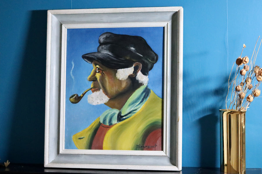 Original Swedish Modernist Oil on Panel " Portrait of Fisherman by Tornquist - Framed Noah Ancienne