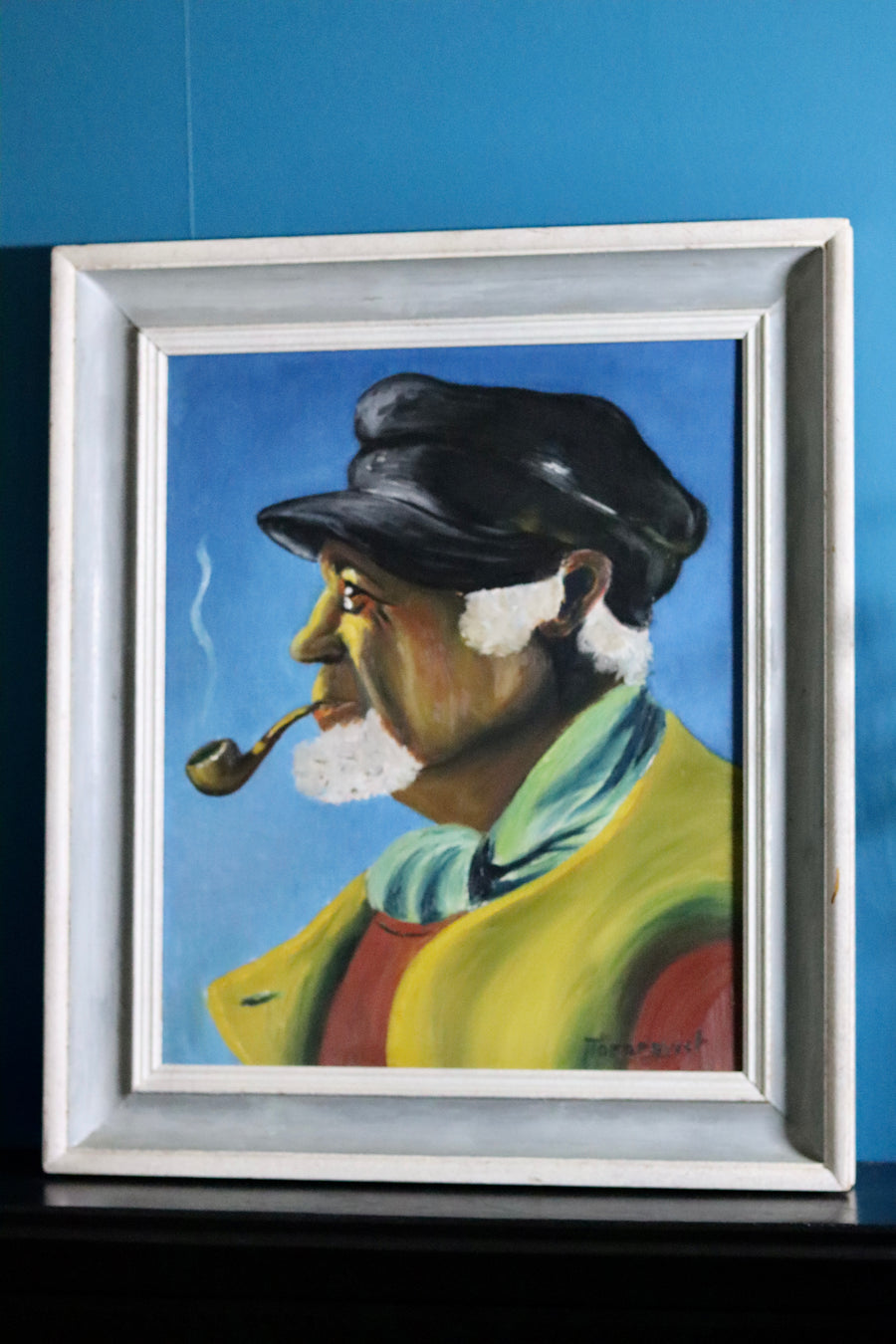 Original Swedish Modernist Oil on Panel " Portrait of Fisherman by Tornquist - Framed Noah Ancienne