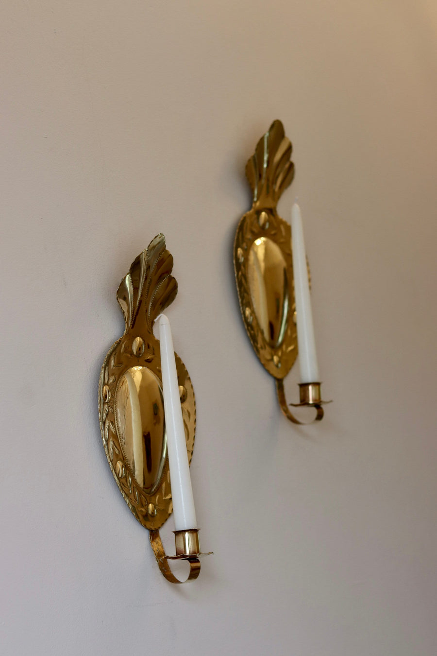 Pair Of Early Century Swedish Brass Sconces by Nils Flyberg Noah Ancienne