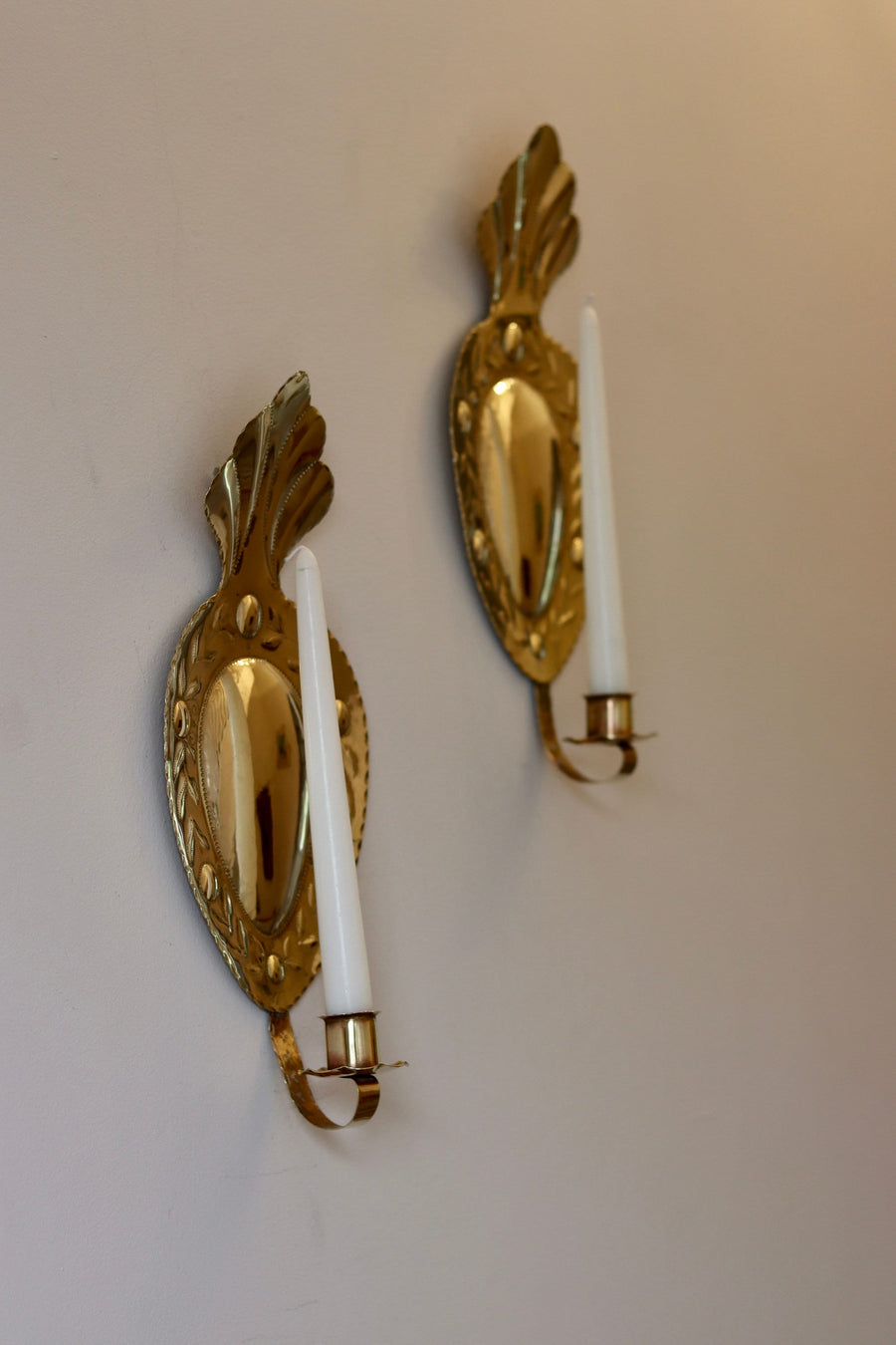 Pair Of Early Century Swedish Brass Sconces by Nils Flyberg Noah Ancienne