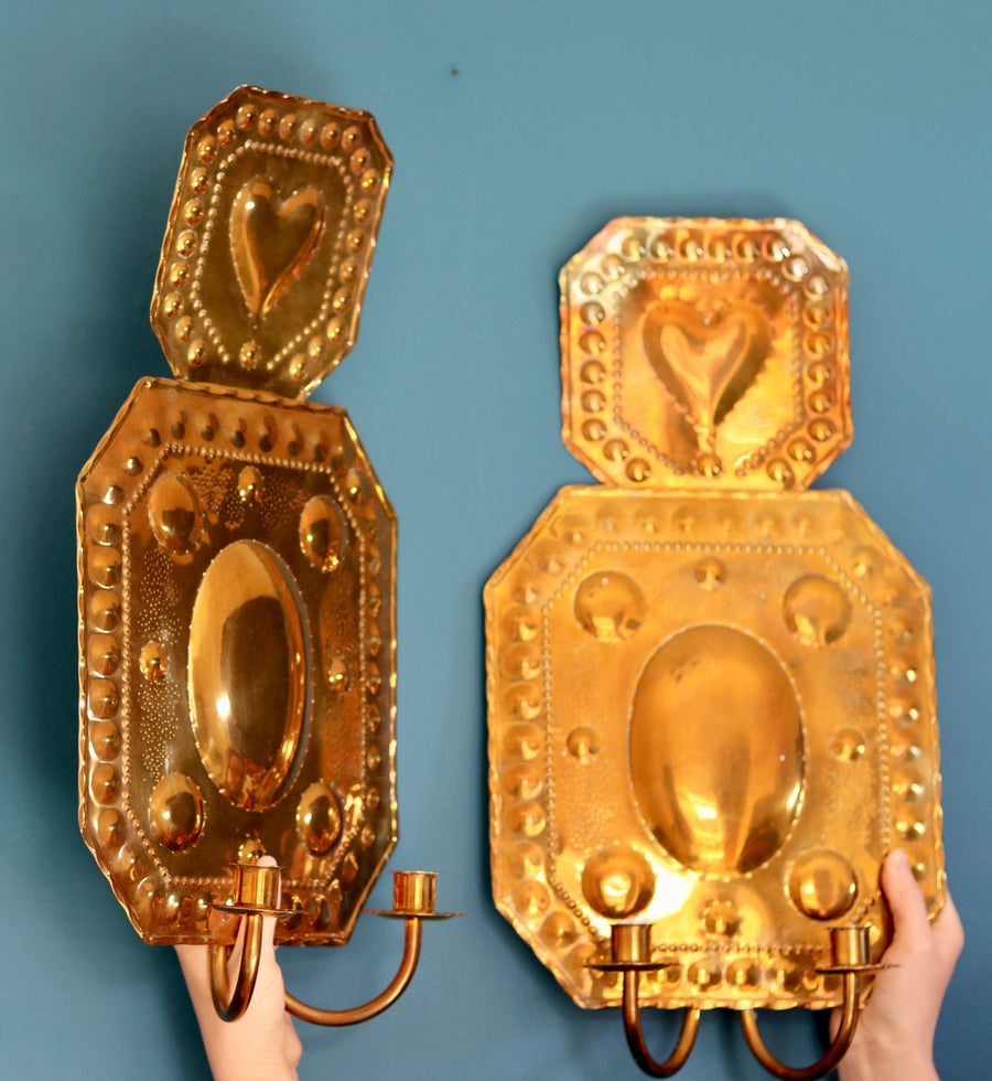 Pair Of Large Mid Century Swedish Brass Sconces by A Eriksson Striberg, Noah Ancienne