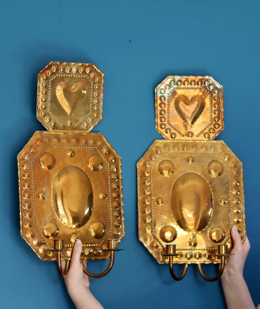 Pair Of Large Mid Century Swedish Brass Sconces by A Eriksson Striberg, Noah Ancienne