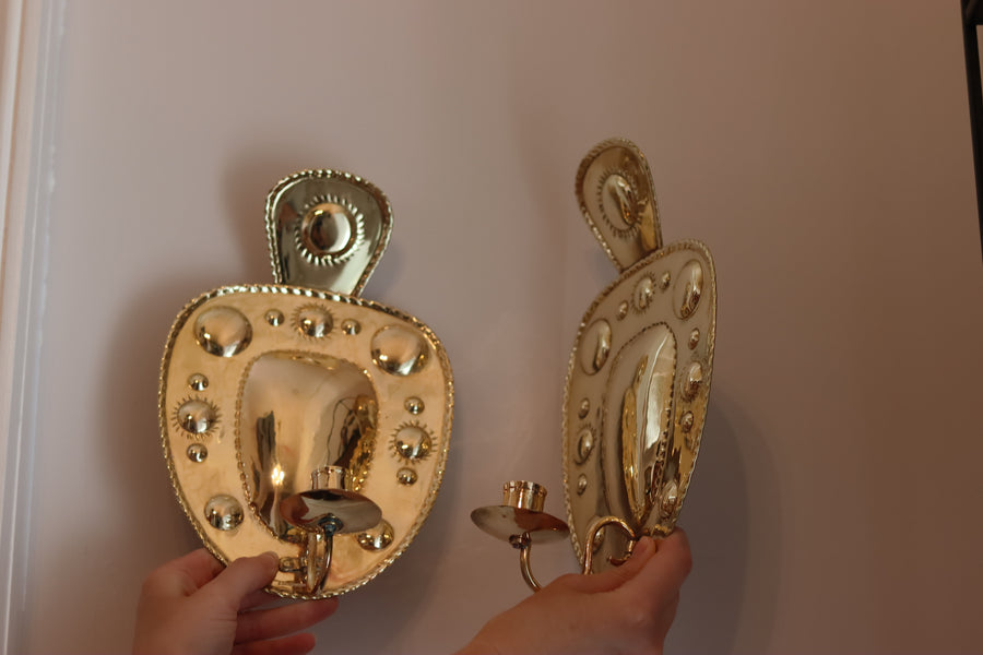 Pair Of Mid Century Swedish Brass Sconces Noah Ancienne