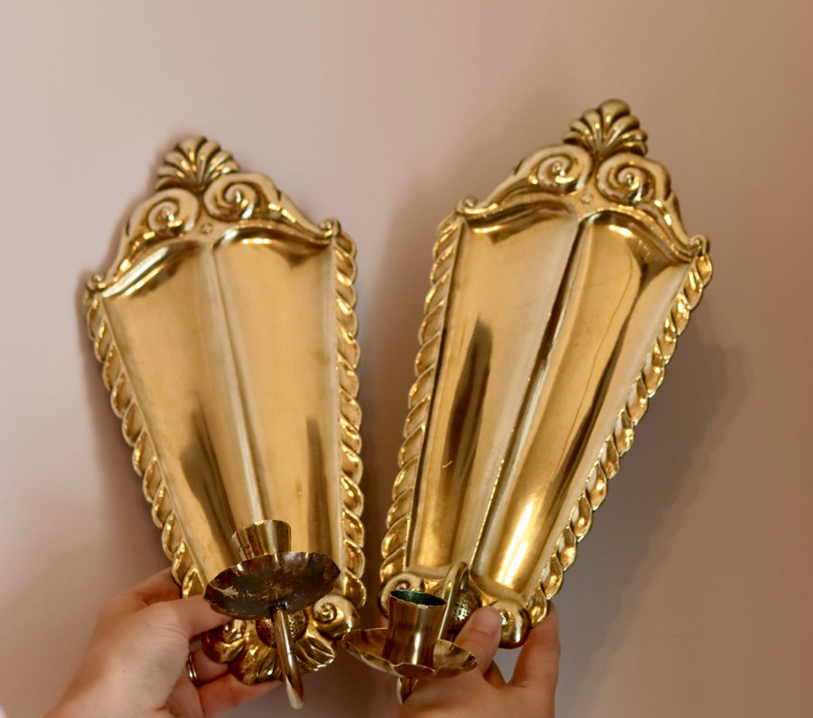 Pair Of Mid Century Swedish Brass Sconces Noah Ancienne