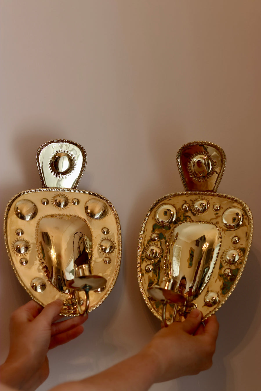 Pair Of Mid Century Swedish Brass Sconces Noah Ancienne