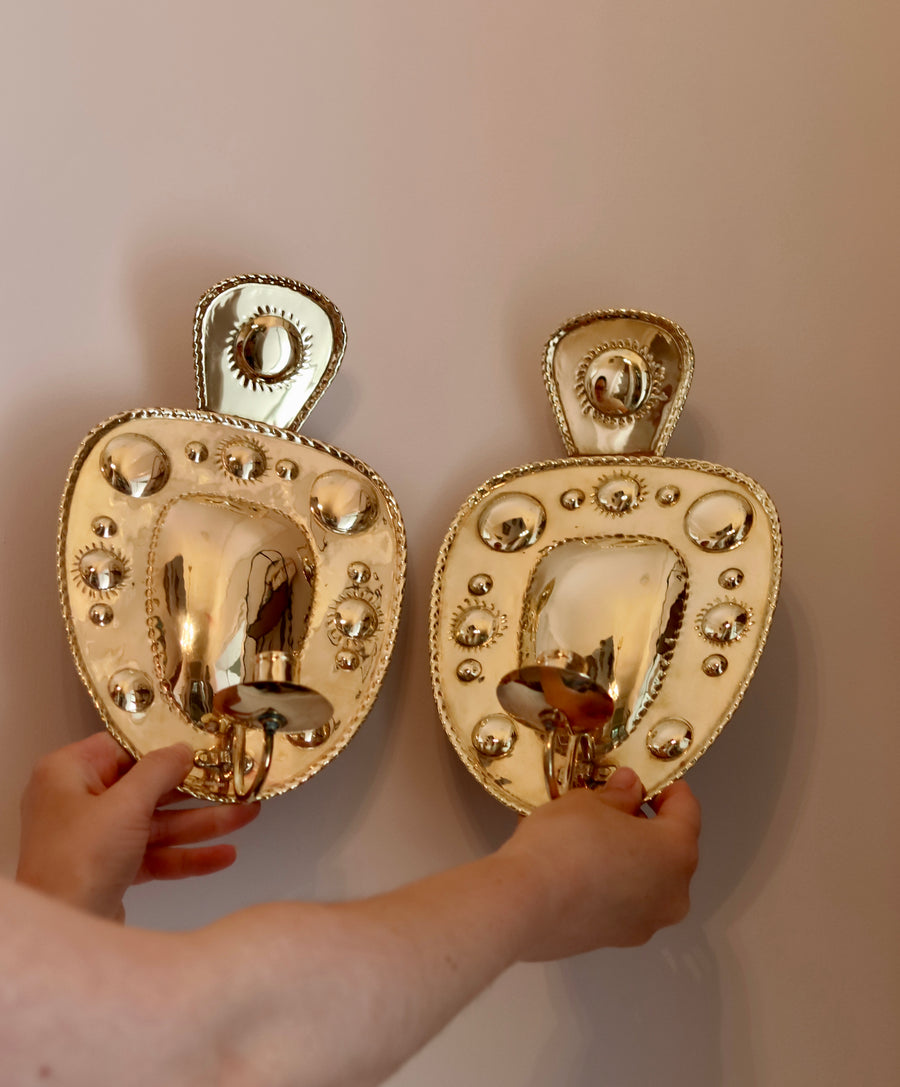 Pair Of Mid Century Swedish Brass Sconces Noah Ancienne