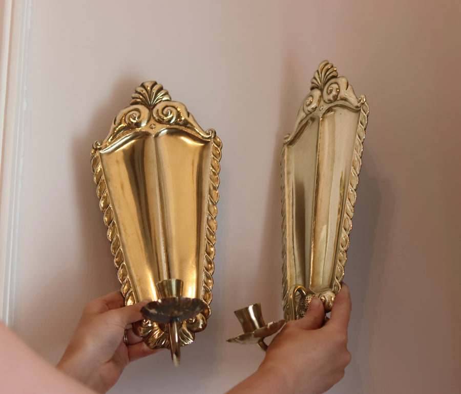 Pair Of Mid Century Swedish Brass Sconces Noah Ancienne