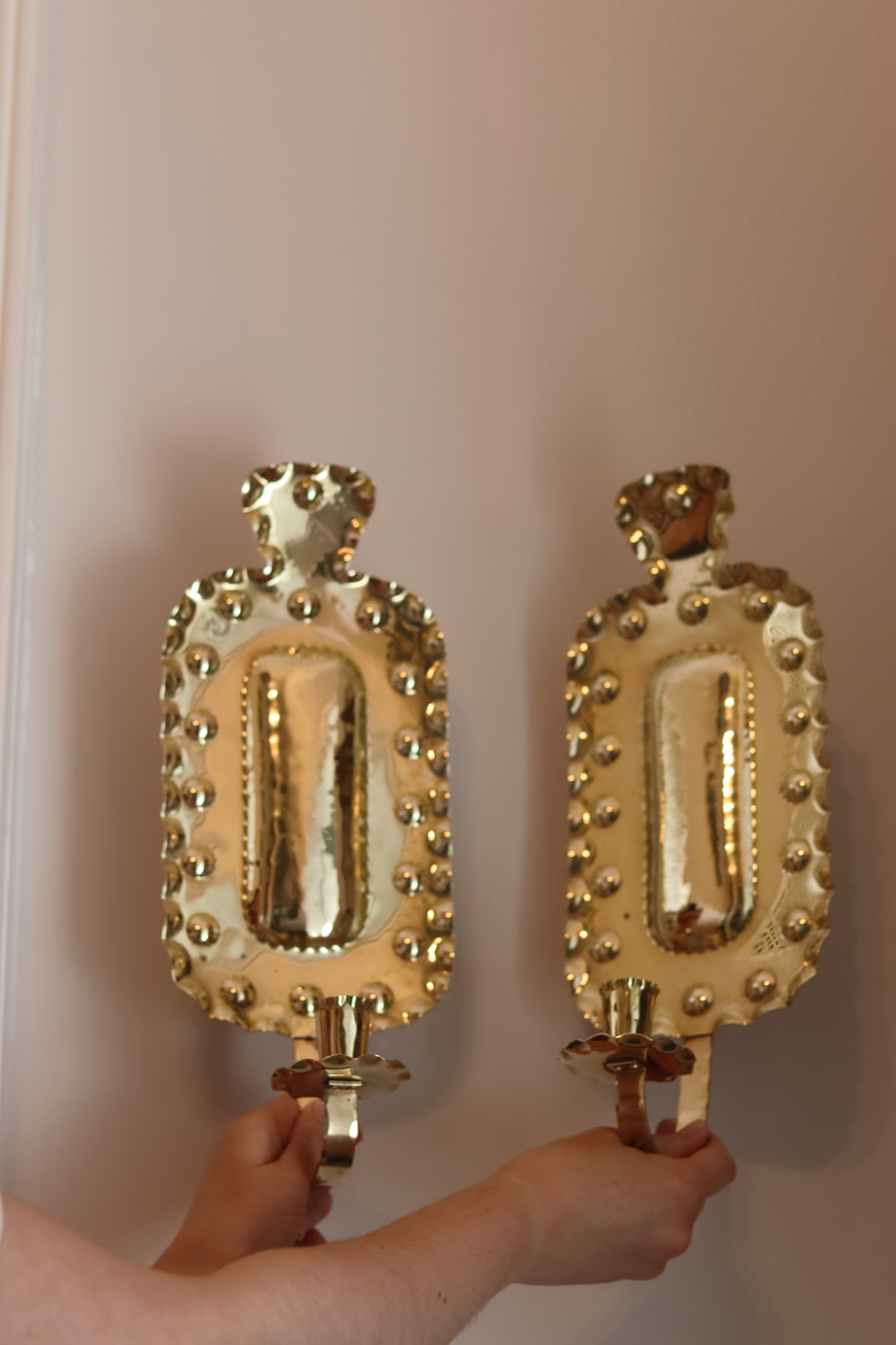 Pair Of Mid Century Swedish Brass Sconces Noah Ancienne