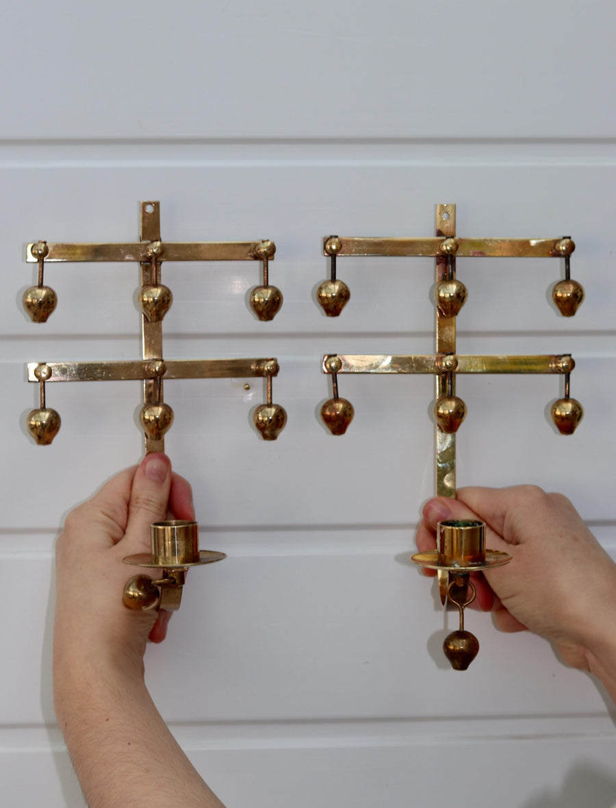 Pair Of Mid Century Swedish Brass Sconces by Kee Mora Noah Ancienne