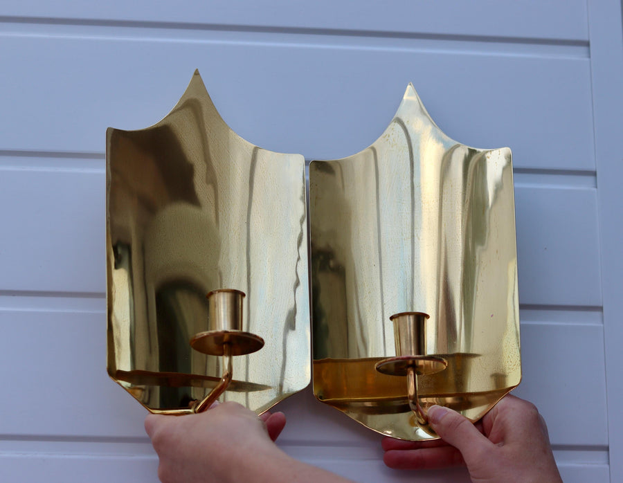 Pair Of Mid Century Swedish Brass Wall Sconces Noah Ancienne