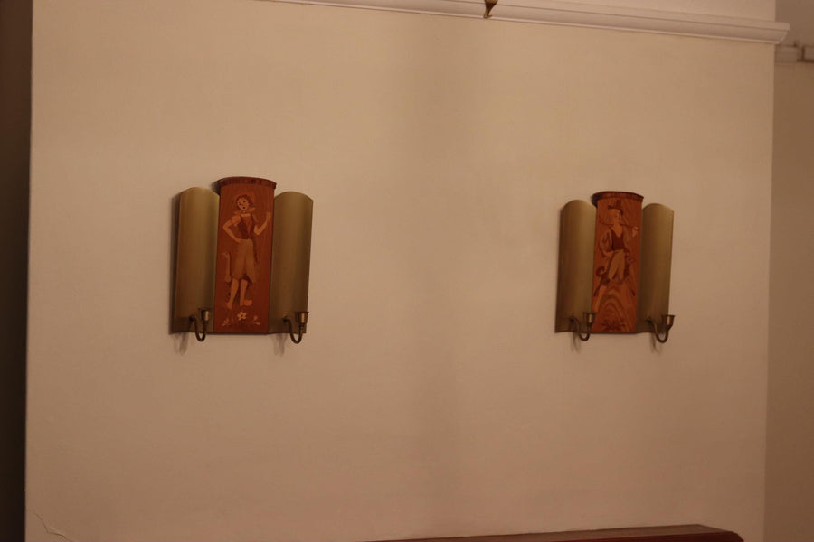 Pair Of Mid Century Swedish Sconces by Mjölby Intarsia Noah Ancienne