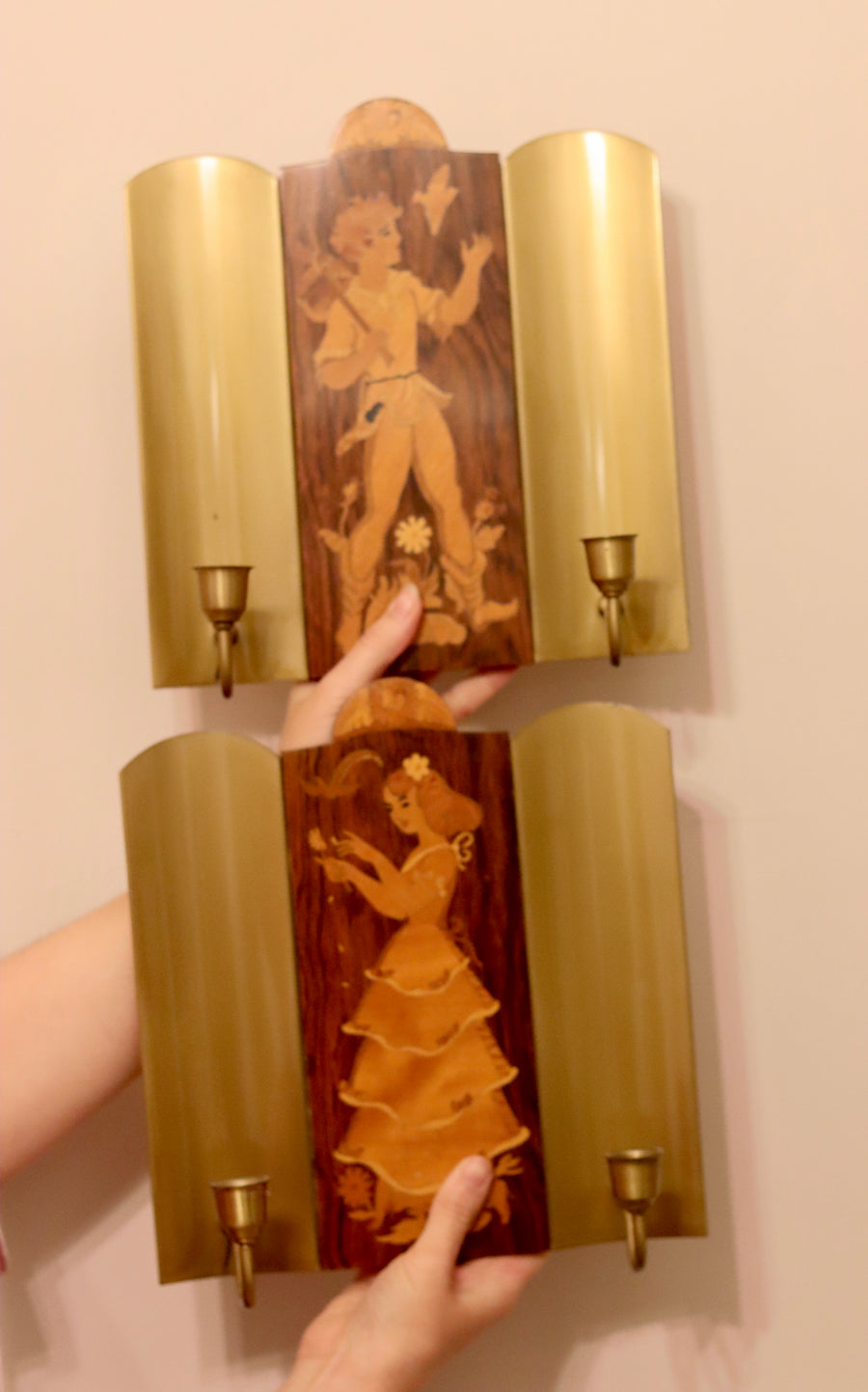 Pair Of Mid Century Swedish Sconces by Mjölby Intarsia Noah Ancienne