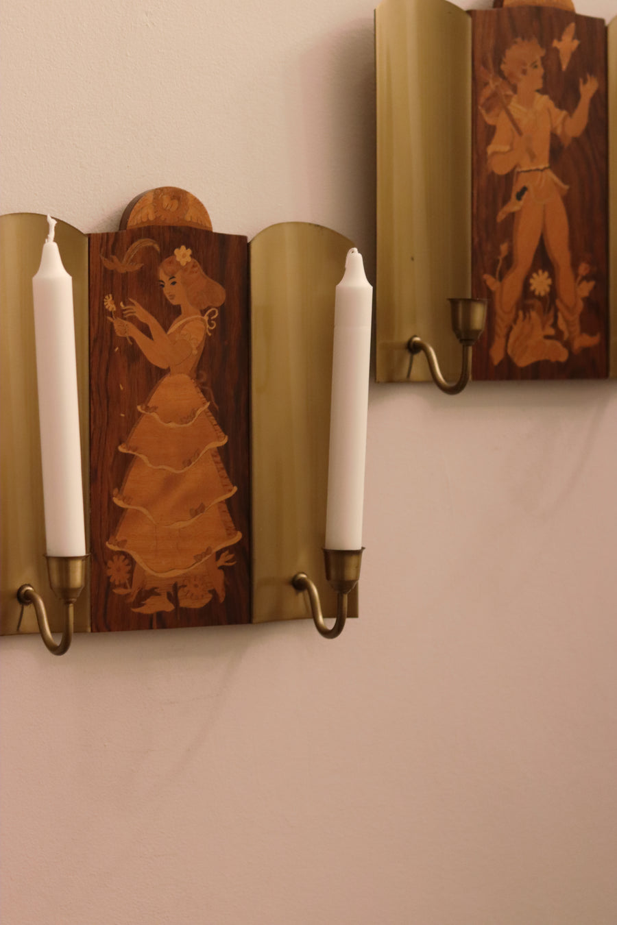Pair Of Mid Century Swedish Sconces by Mjölby Intarsia Noah Ancienne