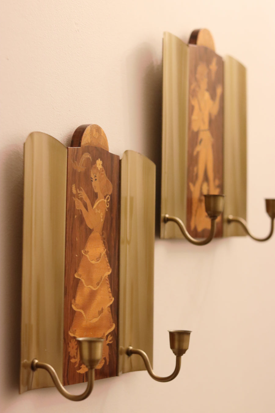 Pair Of Mid Century Swedish Sconces by Mjölby Intarsia Noah Ancienne