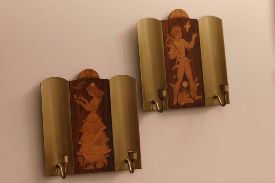 Pair Of Mid Century Swedish Sconces by Mjölby Intarsia Noah Ancienne