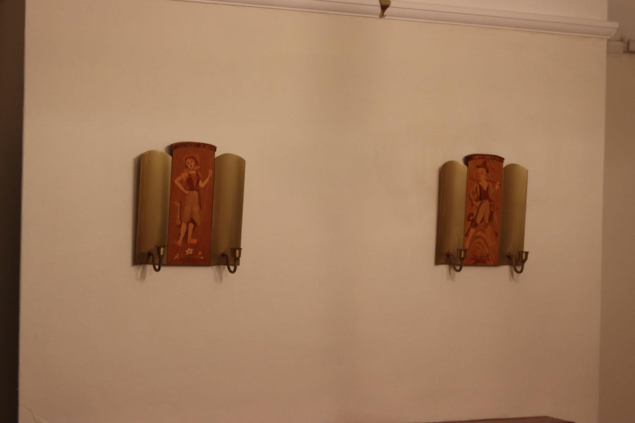 Pair Of Mid Century Swedish Sconces by Mjölby Intarsia Noah Ancienne