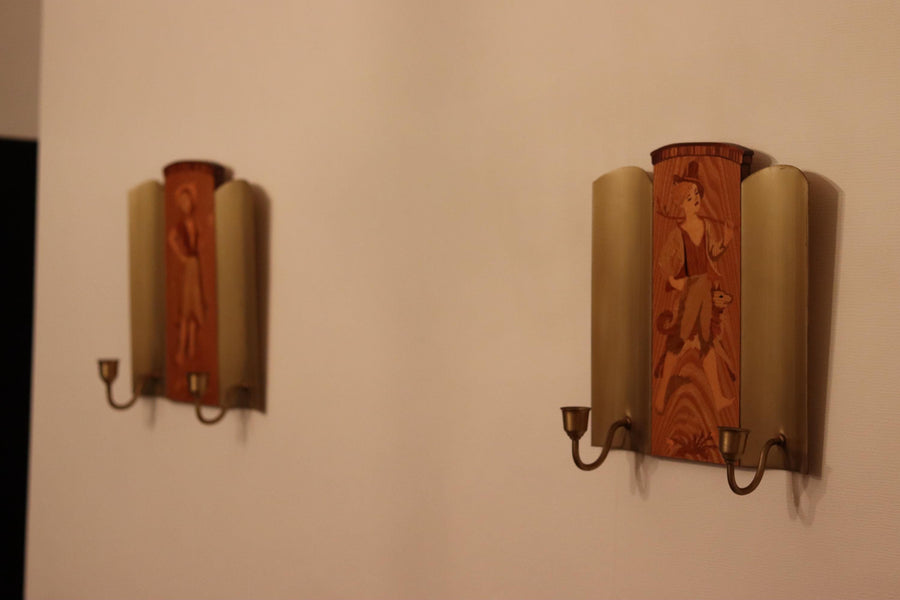 Pair Of Mid Century Swedish Sconces by Mjölby Intarsia Noah Ancienne