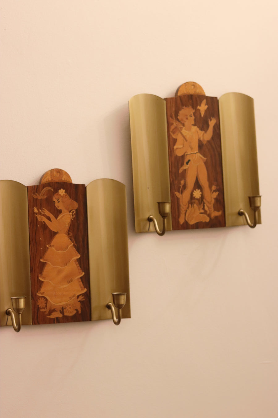 Pair Of Mid Century Swedish Sconces by Mjölby Intarsia Noah Ancienne