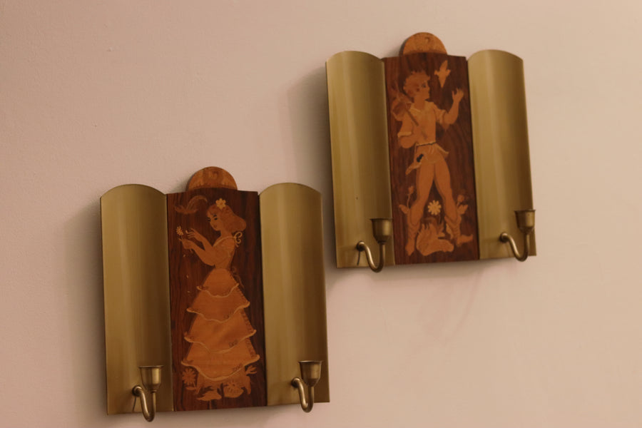 Pair Of Mid Century Swedish Sconces by Mjölby Intarsia Noah Ancienne
