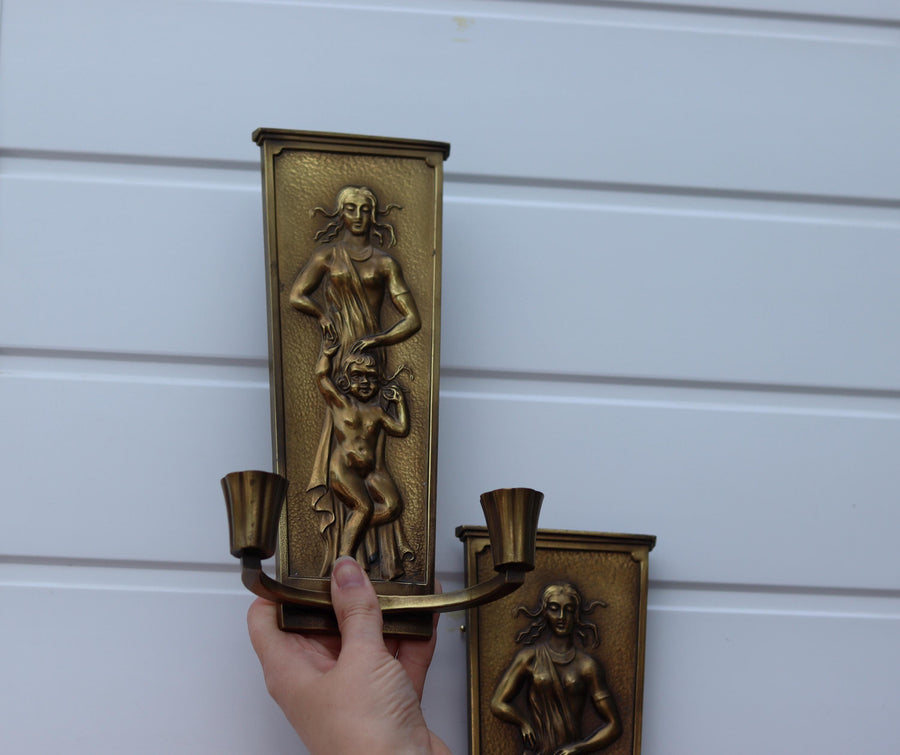 Pair Of Mid Century Swedish bronze Sconces Noah Ancienne