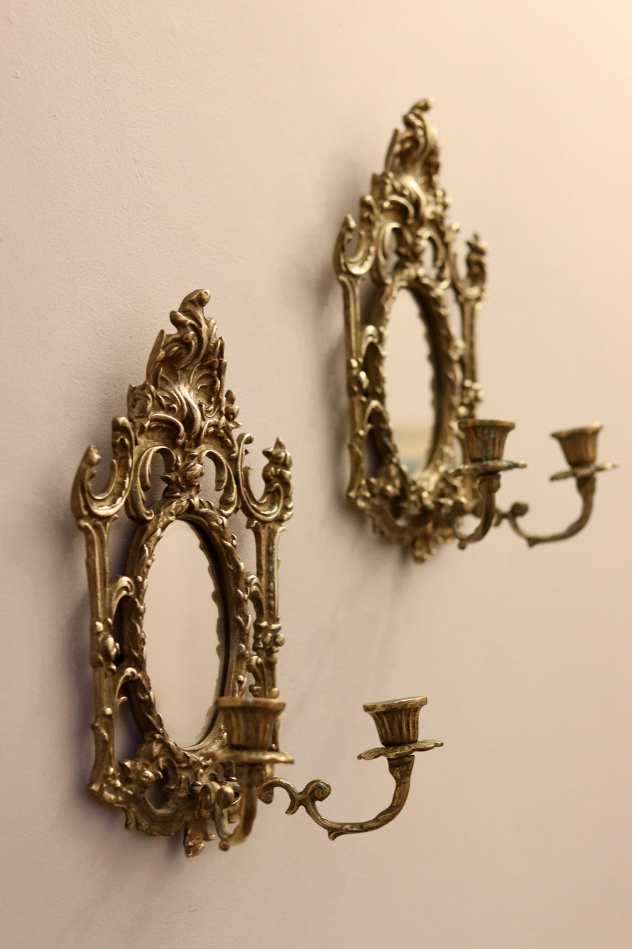 Pair of Antique Brass Sconces with Mirror Noah Ancienne