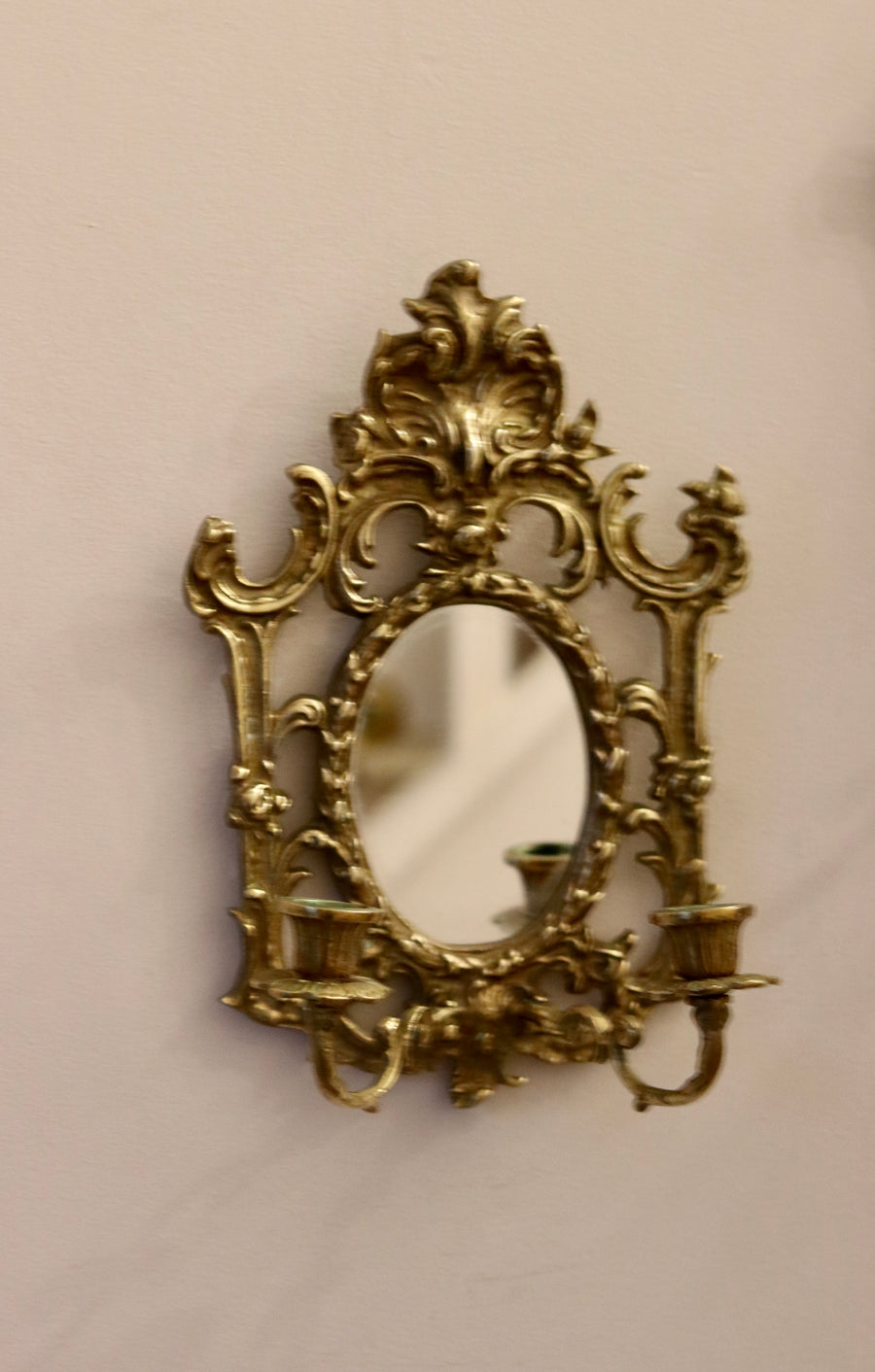 Pair of Antique Brass Sconces with Mirror Noah Ancienne