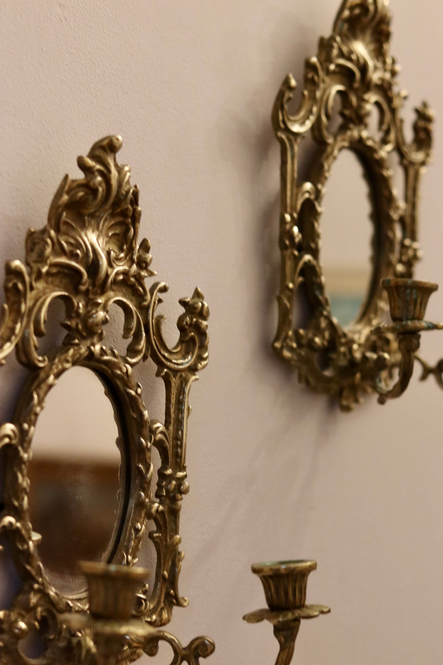 Pair of Antique Brass Sconces with Mirror Noah Ancienne