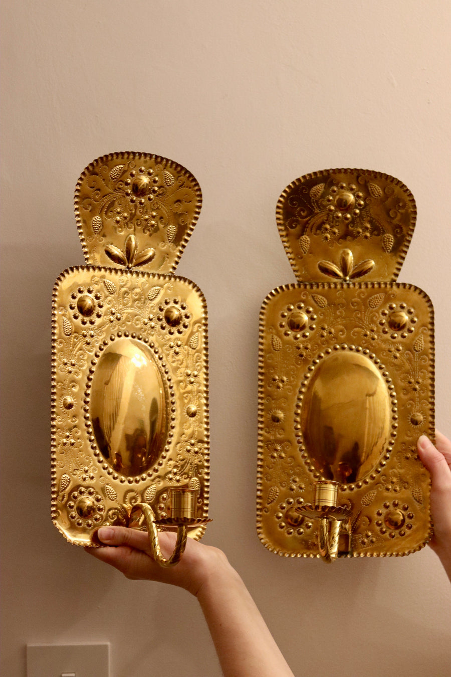 Pair of Antique Swedish Brass Sconces C 1800 Noah Ancienne