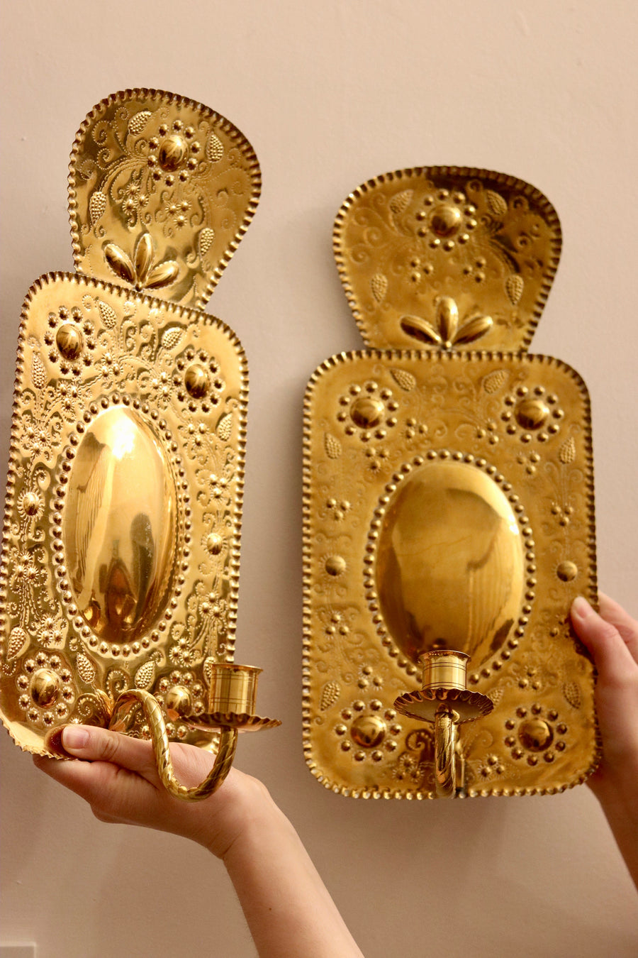 Pair of Antique Swedish Brass Sconces C 1800 Noah Ancienne