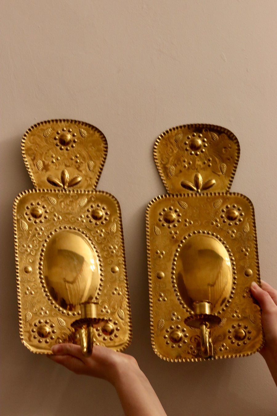 Pair of Antique Swedish Brass Sconces C 1800 Noah Ancienne