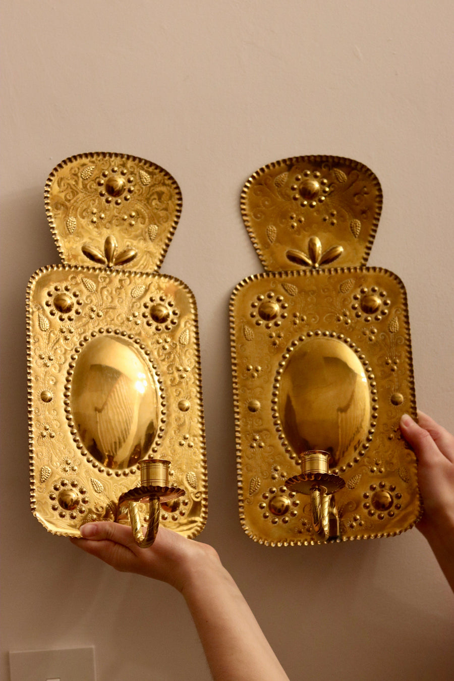 Pair of Antique Swedish Brass Sconces C 1800 Noah Ancienne